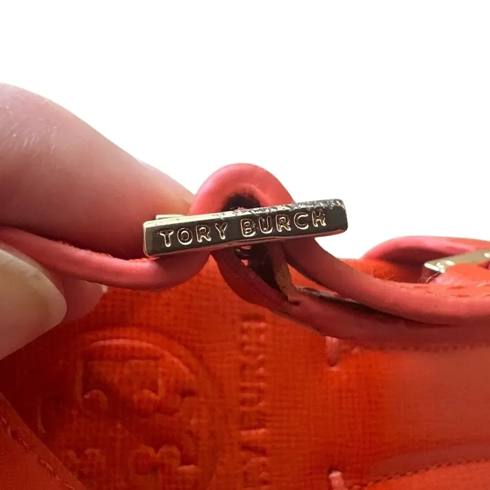 Tory Burch Robinson Demi Wedge Orange T-Strap Sandals 8
